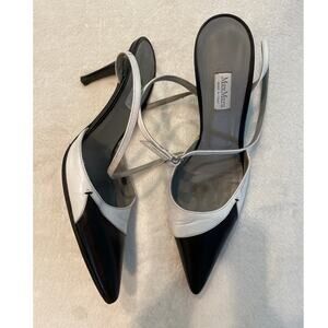 MAX MARA Women's Colorblock Pointed Slingback Heels 37.5 White/Black Leather